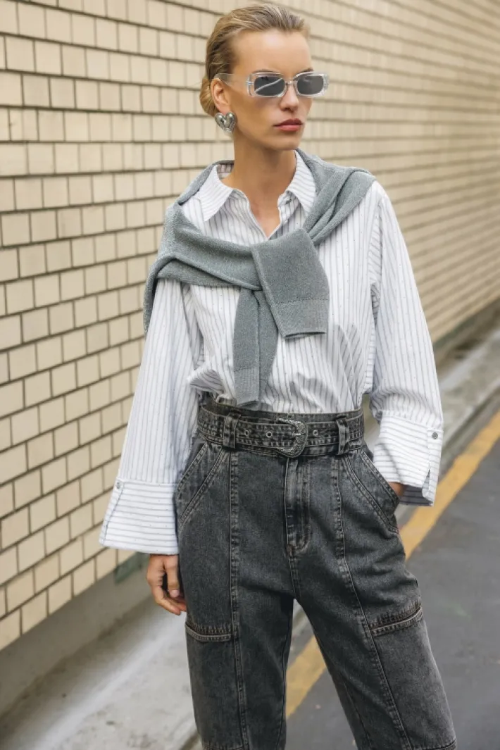 AAIKO Party Collection | Blouses<Elda Stripe Strass Blouse Wit